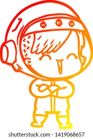 warm gradient line drawing of a cartoon laughing astronaut girl 