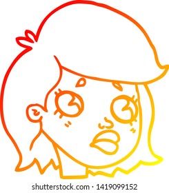 warm gradient line drawing of a cartoon sad girl
