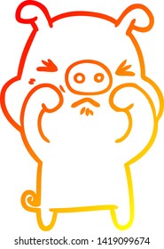 warm gradient line drawing of a cartoon grumpy pig