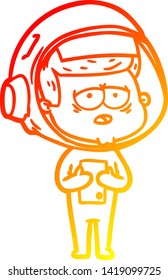 dibujo de línea de gradiente cálido de un astronauta cansado de dibujos animados