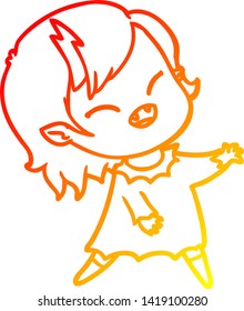 warm gradient line drawing of a cartoon laughing vampire girl