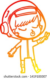 warm gradient line drawing of a cartoon pretty astronaut girl