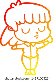 warm gradient line drawing of a cartoon indifferent woman