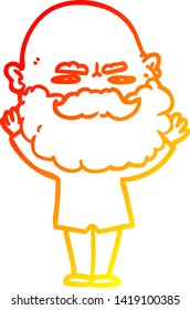 warm gradient line drawing of a cartoon man with beard frowning
