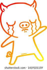 warm gradient line drawing of a cartoon pig crying