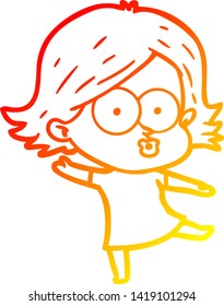 warm gradient line drawing of a cartoon girl pouting