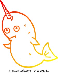warm gradient line drawing of a cartoon narwhal
