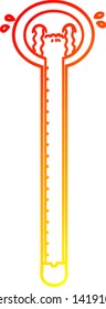 warm gradient line drawing of a cartoon thermometer crying