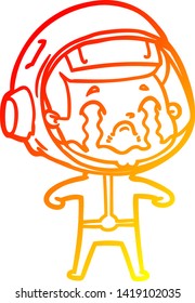 warm gradient line drawing of a cartoon crying astronaut