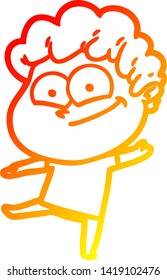warm gradient line drawing of a cartoon happy man