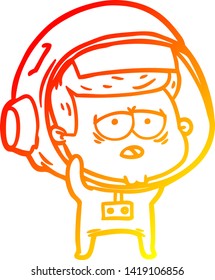 warm gradient line drawing of a cartoon tired astronaut