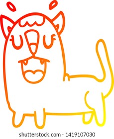 dibujo de línea de gradiente cálido de un gato divertido de dibujos animados
