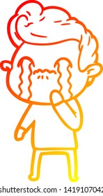warm gradient line drawing of a cartoon man crying