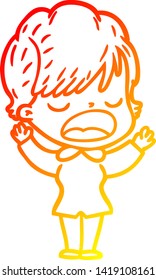 warm gradient line drawing of a cartoon woman talking