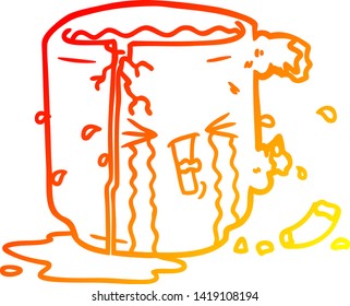 warm gradient line drawing of a cartoon broken mug