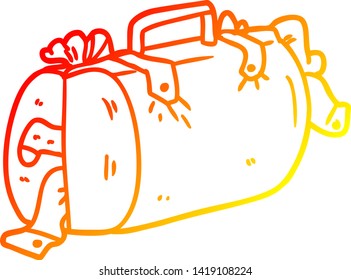 dibujo de línea de degradado cálido de un equipaje de dibujos animados