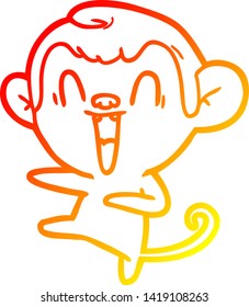 warm gradient line drawing of a cartoon laughing monkey