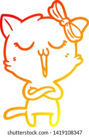 warm gradient line drawing of a cartoon cat