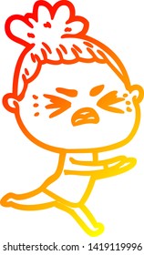 warm gradient line drawing of a cartoon angry woman