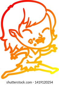 warm gradient line drawing of a cartoon vampire girl with blood on cheek