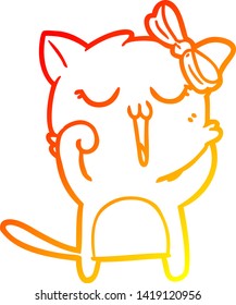 warm gradient line drawing of a cartoon cat