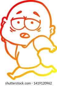 warm gradient line drawing of a cartoon tired bald man