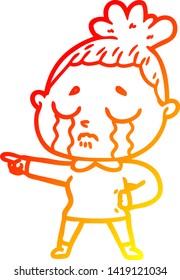 warm gradient line drawing of a cartoon crying woman