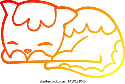 warm gradient line drawing of a cartoon cat sleeping