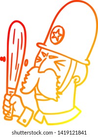 Warm Gradient Line Drawing Of A Cartoon Policeman Waving Baton