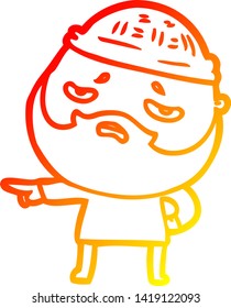 warme Farbverlauf-Linie Zeichnung eines Cartoon besorgt Mann mit Bart