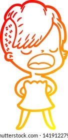 warm gradient line drawing of a cartoon cool hipster girl talking