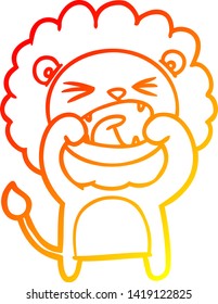 dibujo de línea de gradiente cálido de un león de dibujos animados