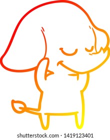 warm gradient line drawing of a cartoon smiling elephant
