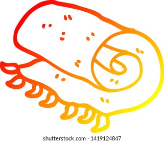 warm gradient line drawing of a cartoon rolled up blanket