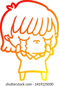 dibujo de línea de gradiente cálido de una mujer caricaturista llorando
