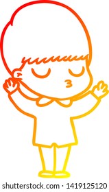 warm gradient line drawing of a cartoon calm boy