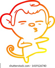 warm gradient line drawing of a cartoon suspicious monkey