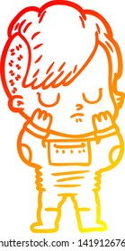 warm gradient line drawing of a cartoon woman