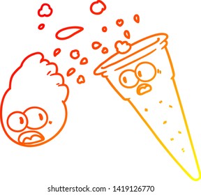 dibujo de línea de degradado cálido de un helado de dibujos animados