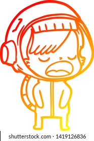 warm gradient line drawing of a cartoon astronaut woman explaining