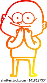 warm gradient line drawing of a cartoon bald man staring