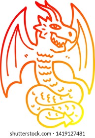 dibujo de línea de degradado cálido de un dragón de dibujos animados