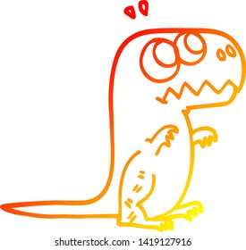 dibujo de línea de degradado cálido de una caricatura rugiendo hacia rex