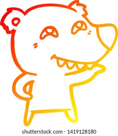 dibujo de línea de degradado cálido de un oso de dibujos animados que muestra dientes