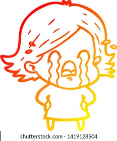 warm gradient line drawing of a cartoon woman crying
