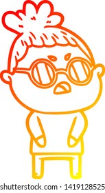 warm gradient line drawing of a cartoon annoyed woman