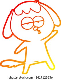 warm gradient line drawing of a cartoon bored dog