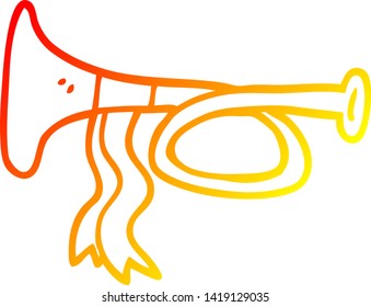 warm gradient line drawing of a cartoon metal trumpet