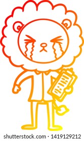 desenho de linha gradiente quente de um leão chorando de desenho animado com área de transferência