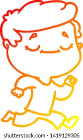 warm gradient line drawing of a cartoon peaceful man running